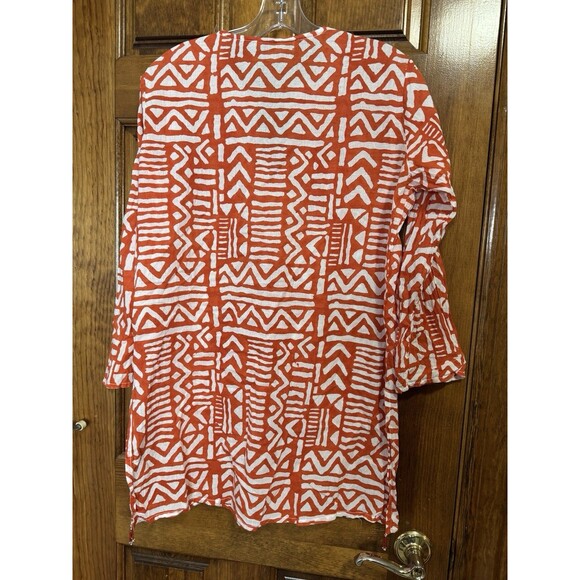 ROBERTA ROLLER RABBIT Lightweight V-Neck Pullover Tunic Shirt Orange Size Medium - Picture 3 of 10
